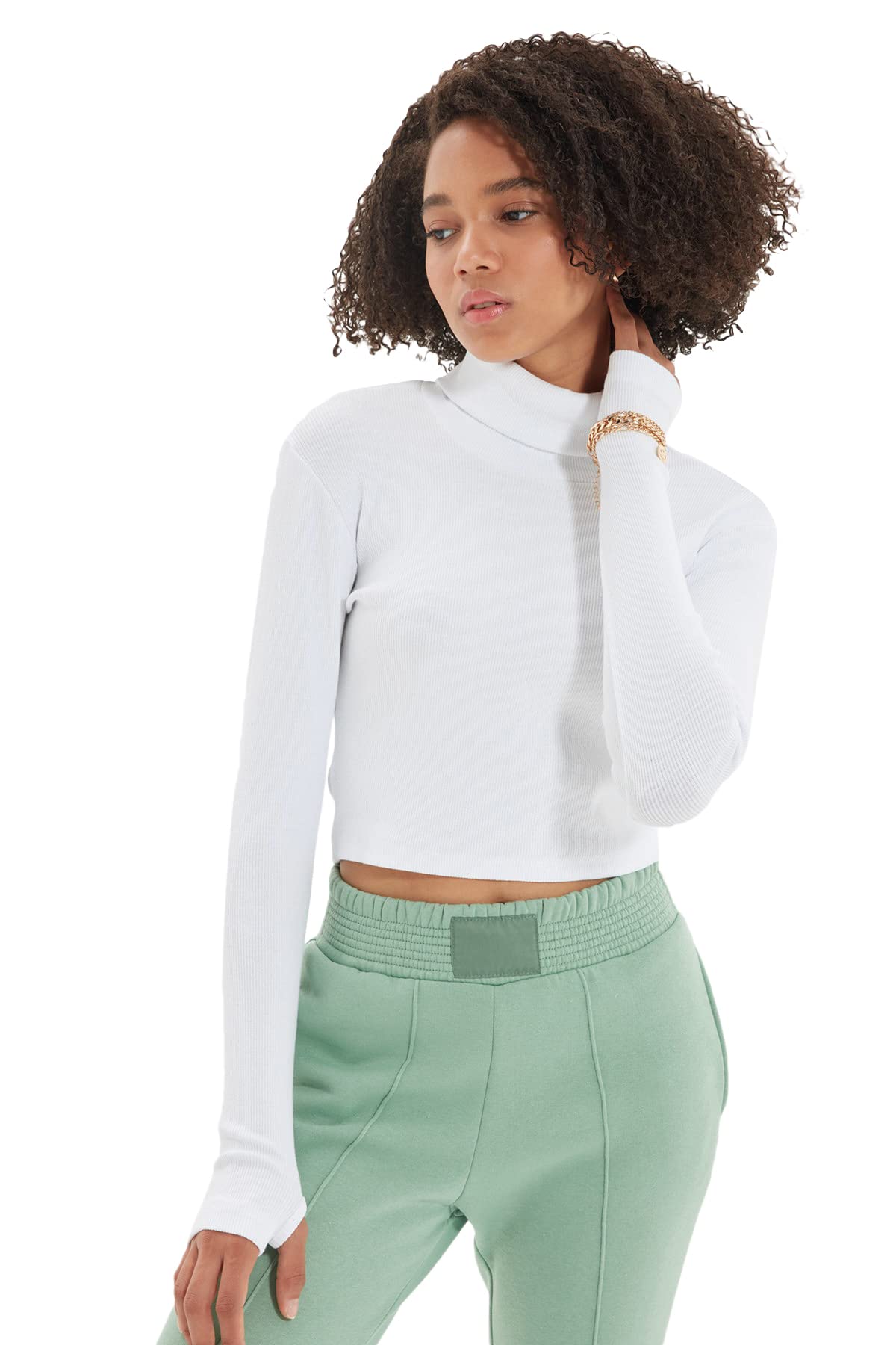 Trendyol FeMan Slim fit Bodycon Turtleneck Knit Blouse Weiß