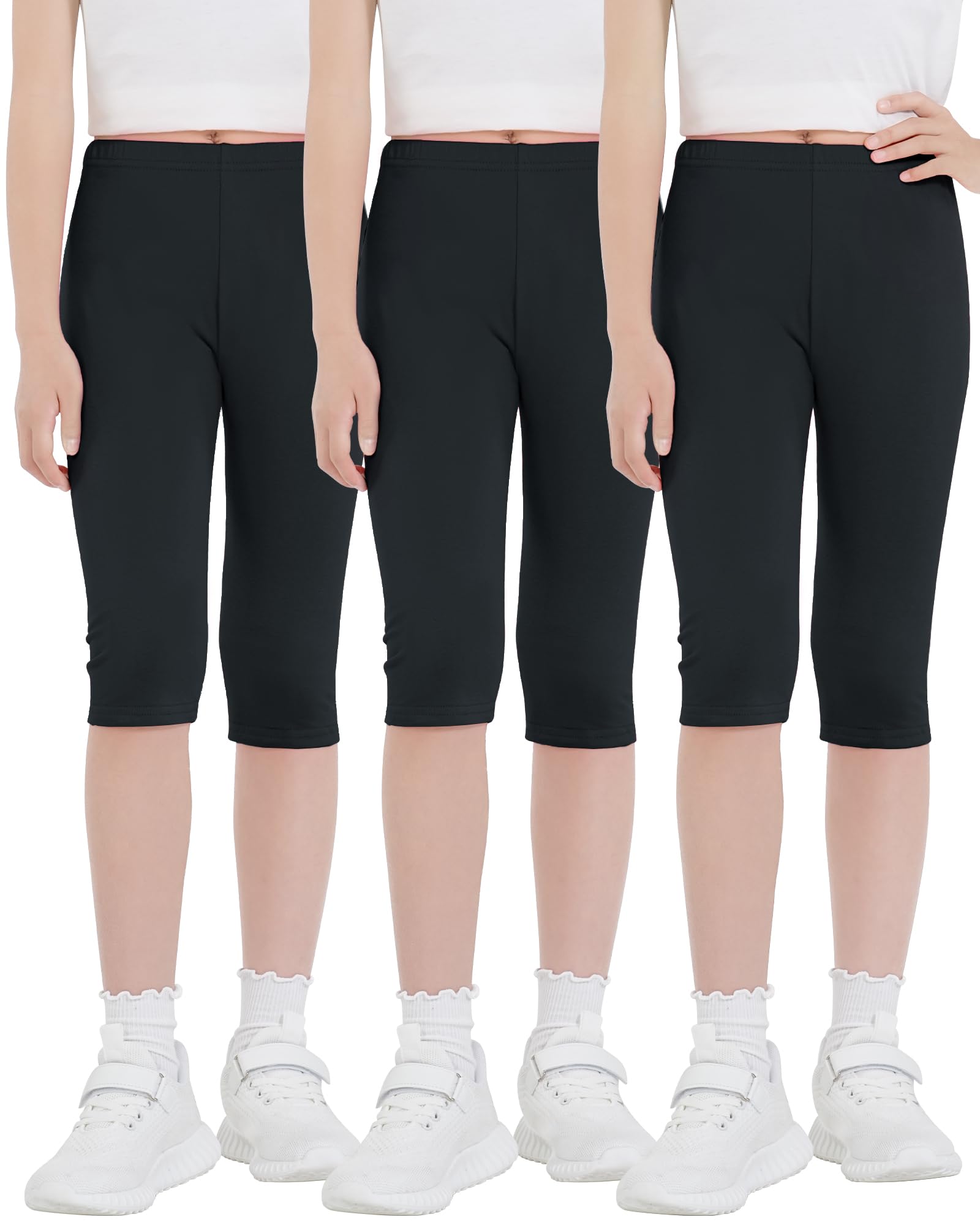 KEREDA Mädchen 3/4 Leggings Kinder Capri Kurze Hose Dreiviertel Baumwolle Caprihosen Shorts für Teenager 3er-Pack