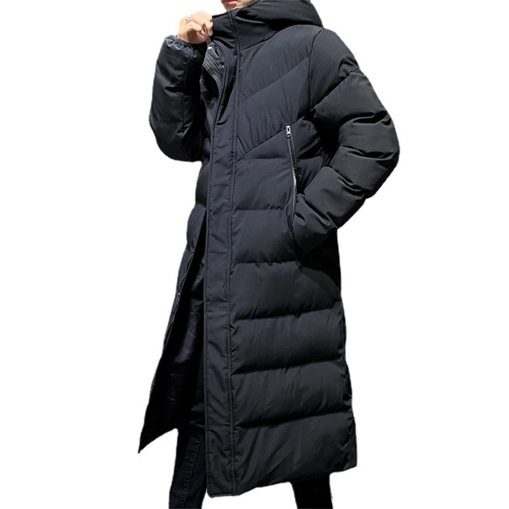 Uomo Casual Lungo Spessa Caldo Streetwear Giù Cappotto Lungo Con Cappuccio Collo Di Pelliccia Piumino Uomo Piumini