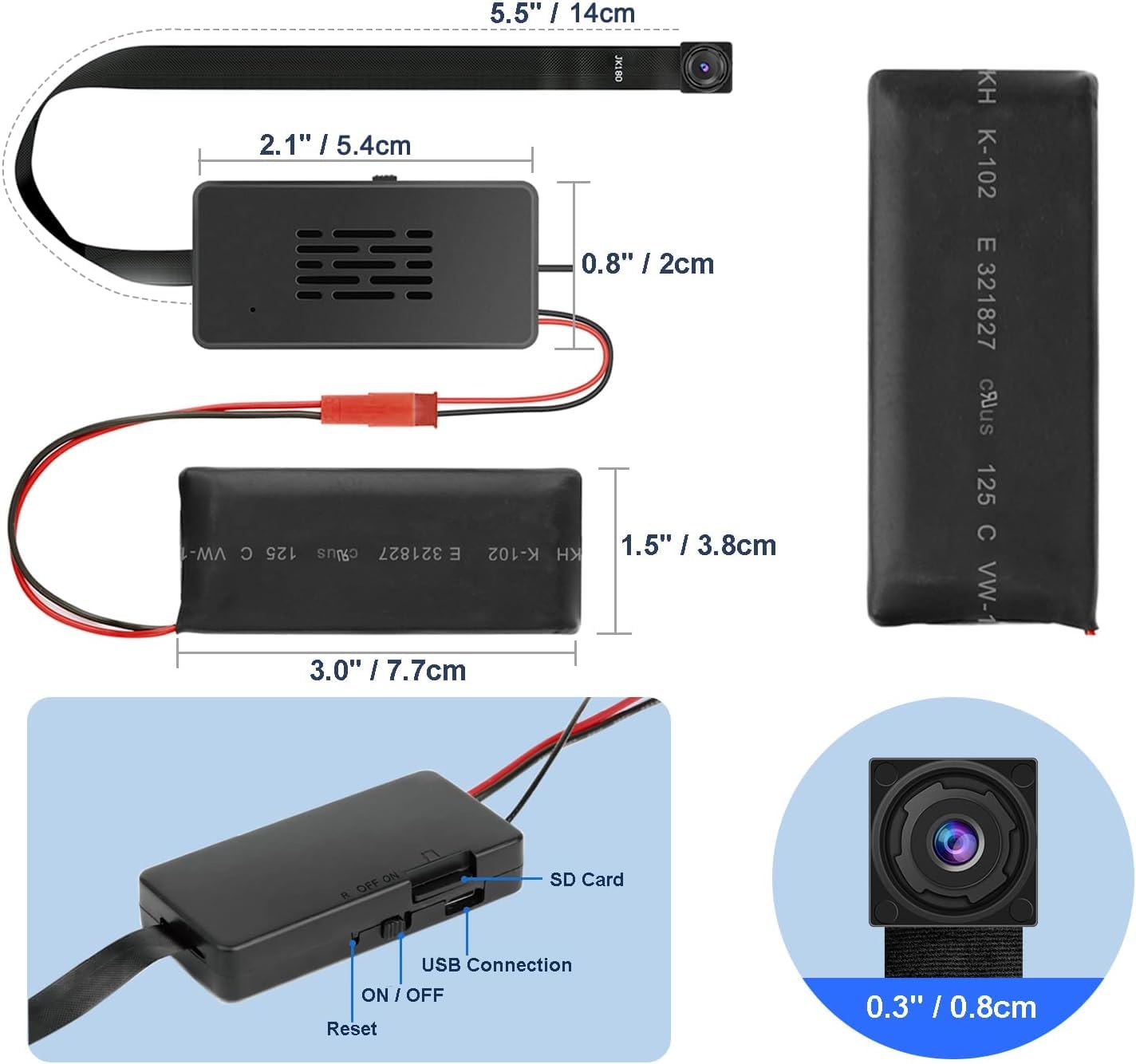 Cámara WiFi Mini QZT, Recargable 1080P Aplicación Tuya Smart 2.4Ghz Compatible Gran Angular, Visualización en Tiempo Real 24H