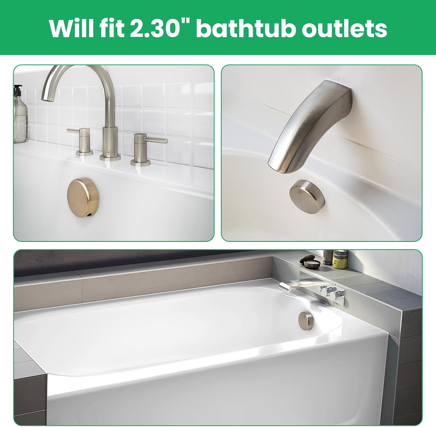 Compatible with Standard Bathtub Overflow Plate Kit, 3-1/8" Snap-On Cover | Brushed Nickel Replacement Drain Cover for Most Tubs.Snap-on installation, no tools needed,durable metal construction