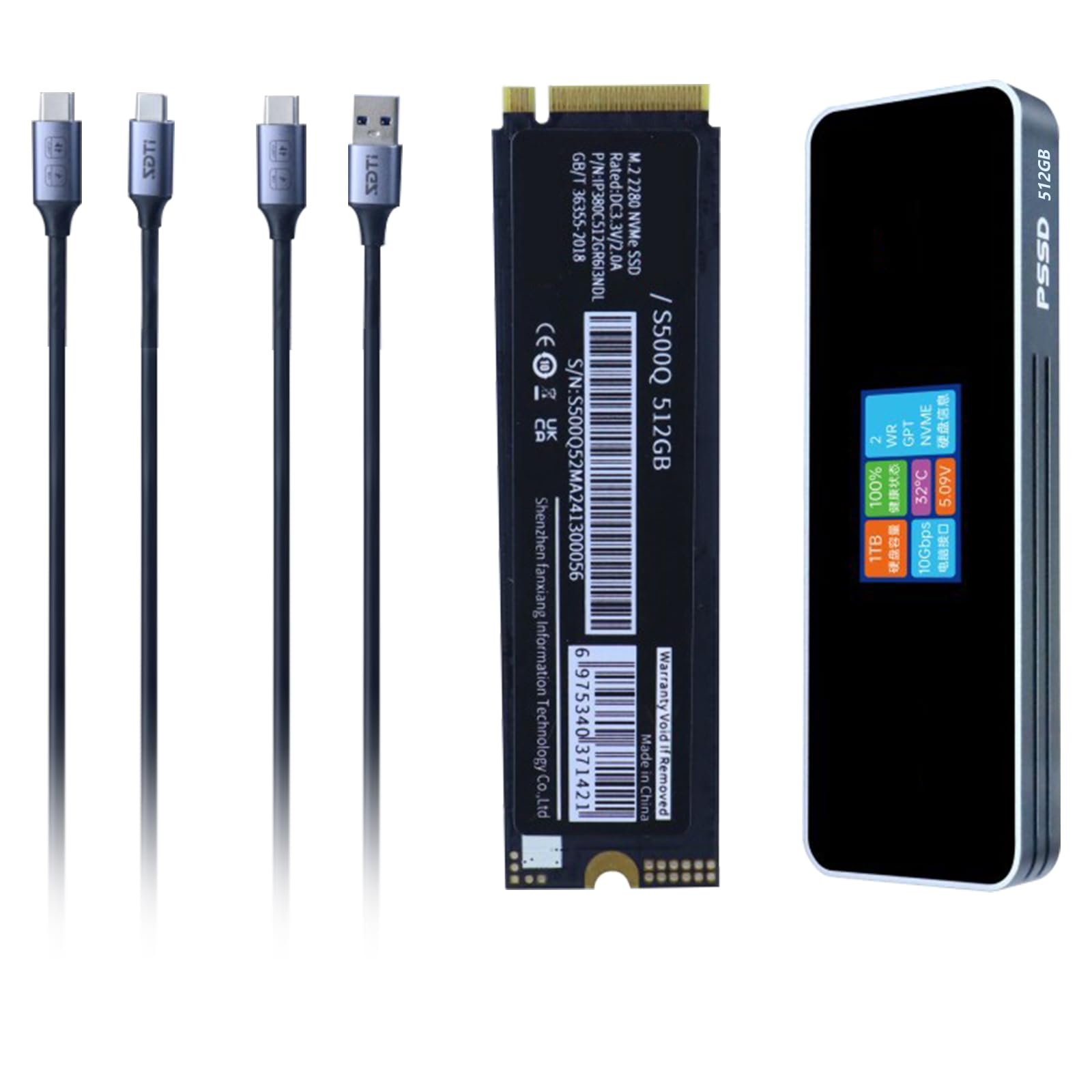 2280 unidades de estado sólido con USB 3.1 de 10 Gbps con pantalla LCD para laptop, PC, escritorio, NVMe SSD