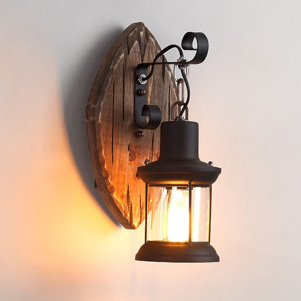 Industriële Houten Wandlamp, Retro Wandlamp, Retro Wandlamp Voor Binnen E27 Wandlamp Wandlamp Voor Woonkamer Slaapkamer Eetkamer Hal Bar Zwart