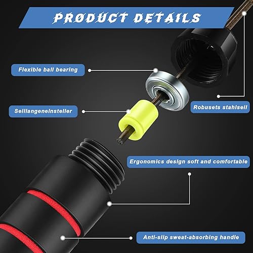 Miniatura 2 de Junkin 12 cuerdas de saltar para fitness con rodamientos de bolas, cuerda de saltar ajustable con asas de espuma, para hombres, mujeres, niños,