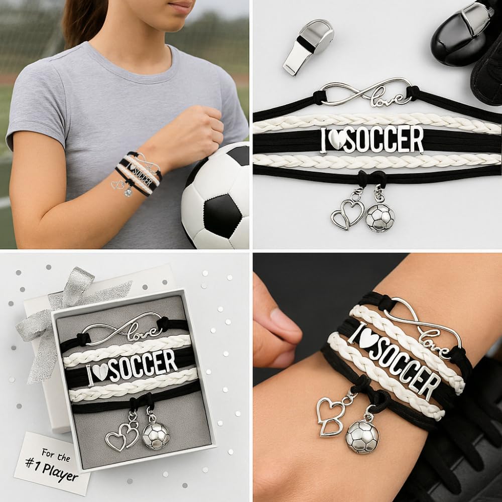 Infinity Collection Soccer Gifts, Soccer Bracelet, Soccer Jewelry, Adjustable Soccer Charm Bracelet- Soccer Gifts (Love) - Image 2