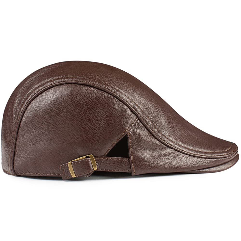 Kapelusze dla mężczyzn Prawdziwej Skóry Newsboy Cap Crowskin Regulowany Płaska Czapka Brown Black Mens Beret
