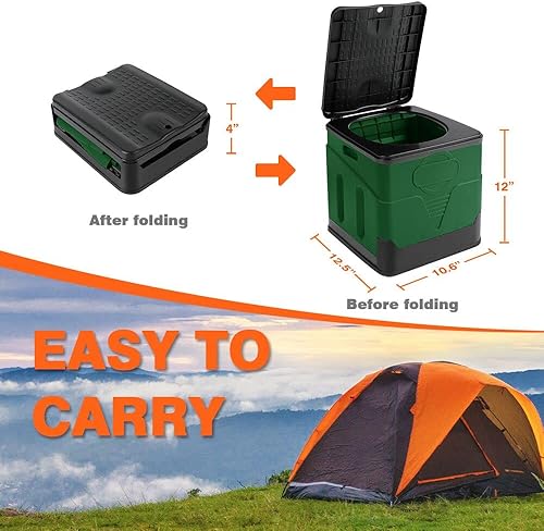 Miniatura 7 de Inodoro plegable portátil con tapa - Viajes al aire libre y inodoro de camping (verde)