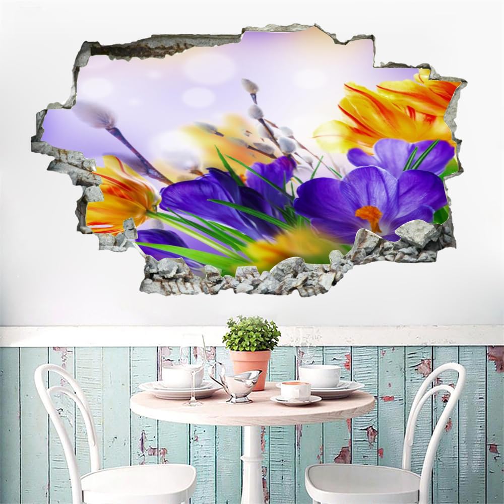 Adesivi Murali 3D Fracassato Zafferano Decorazione Domestica Smontabile Del Vinile Del Tatuaggio Della Parete Natura Primaverile Decalcomanie Impermeabili Art For Kids Room Wall Decor 120x80cm