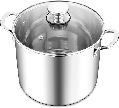 Herogo Large Tri-Ply 25cm Stainless Steel Stock Pot 10L with Visible Lid | Cooking Pot with Multiple Heating Sources, Heavy Duty in Stewing, Mirror Polished Soup Pot for Easy to Clean, Dishwasher Safe