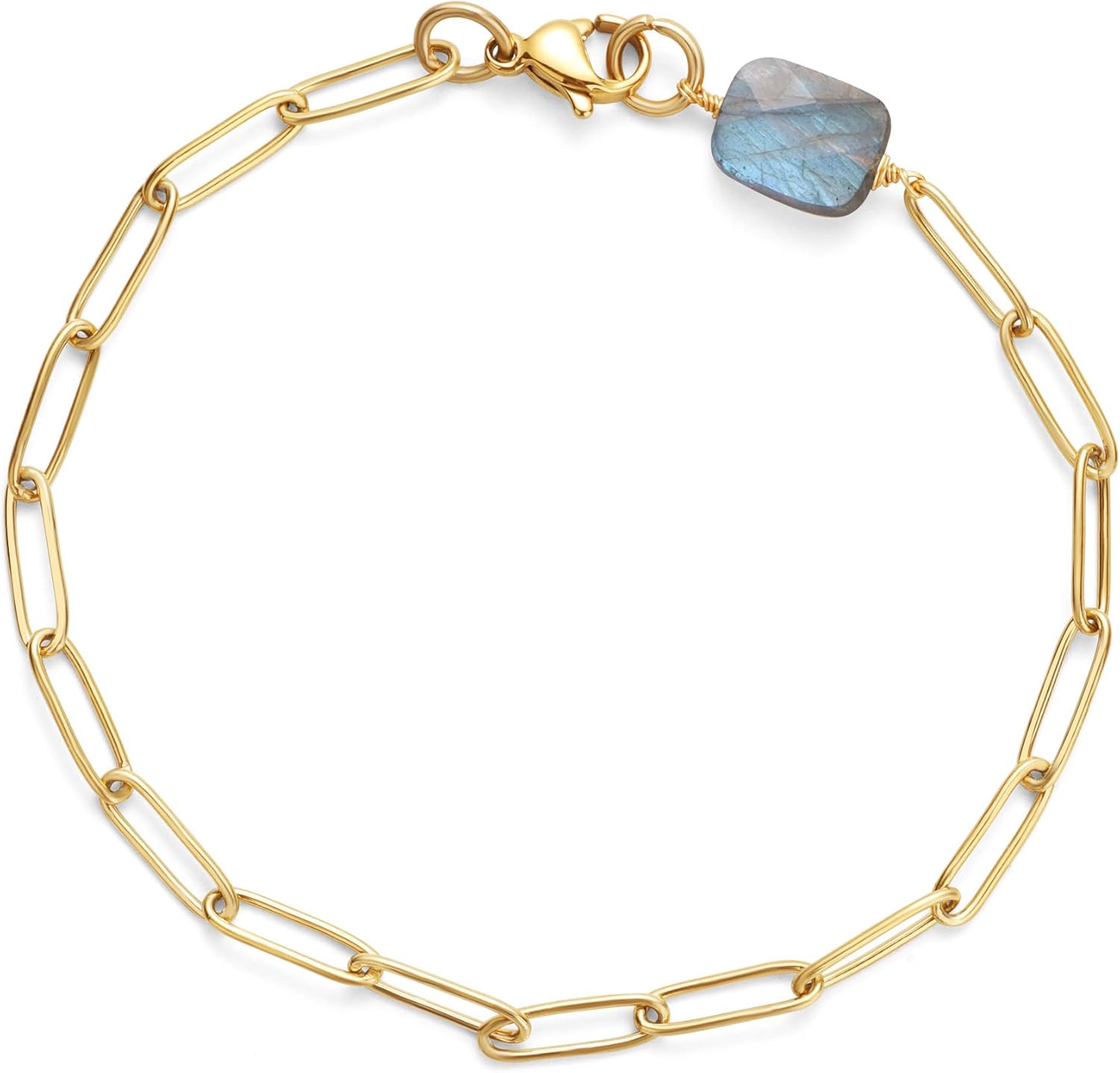 COAI Link Chain Bracelet for Women, 18K Gold Plated Stainless Steel Crystal Bracelet for Women, Labradorite/Amethyst/Citrine