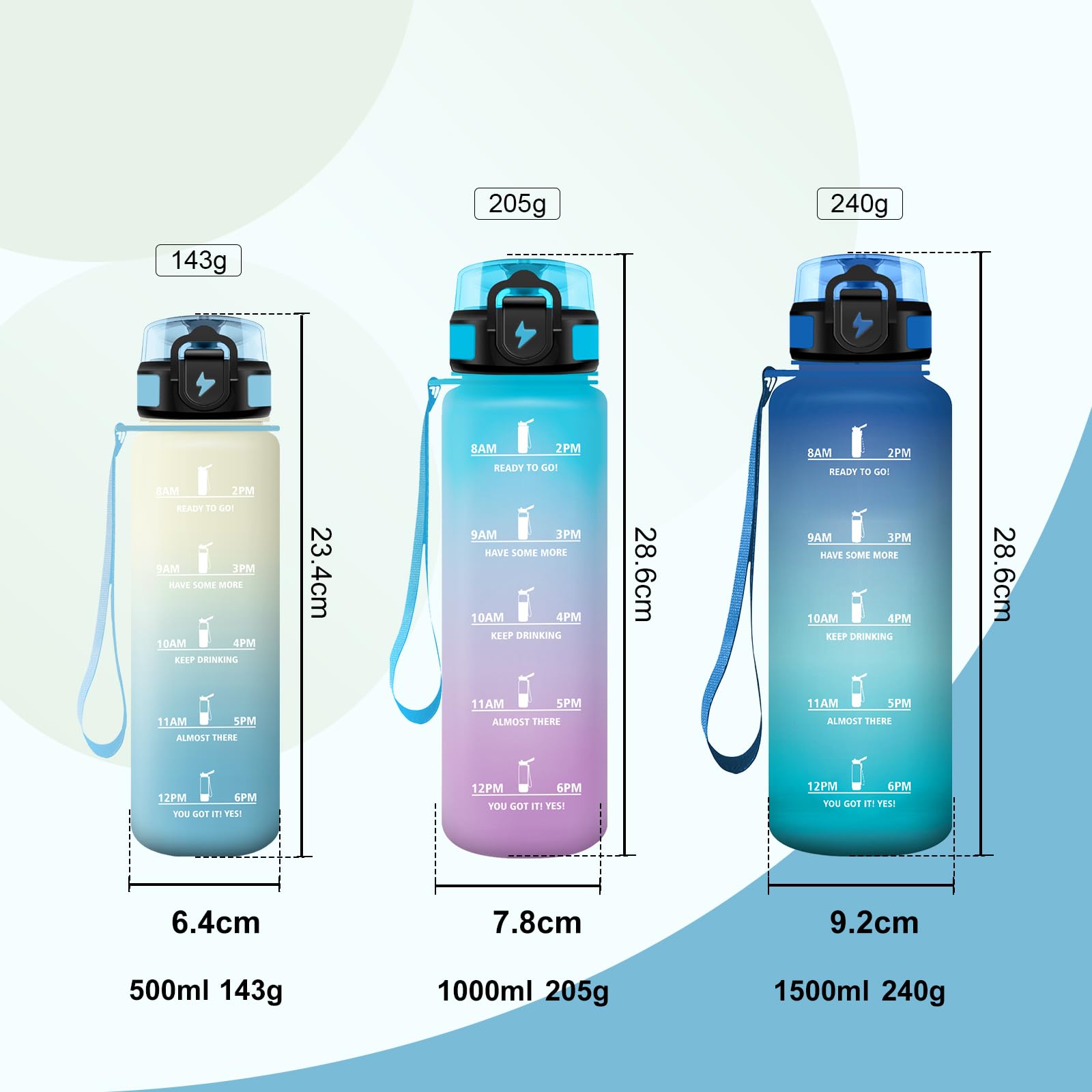 JAPORIA Borraccia Bambina 500ml, Bottiglia Motivazionale con Filtro, Facile da Trasportare, Borraccia con Scala Temporale, a Prova di Perdite, Facile da Pulire, per Ufficio, Campeggio, Corsa, Viaggio