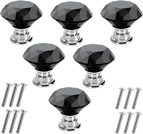 Akstore 6 pomos de cristal para gabinetes de 1.18 pulgadas (1.181 in) con forma de diamante, para cajones de cocina, aparador, armario, tiradores