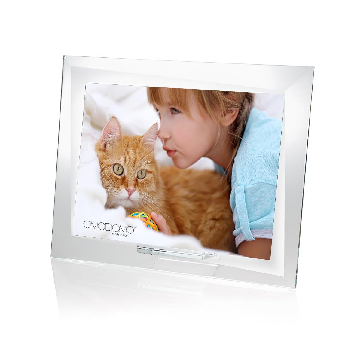 OMODOMO - Cornice di Cristallo per Foto 18x13 cm, Realizzata a Mano in Italia. Portafoto da Tavolo, Idea Regalo per Anniversario Matrimonio, Laurea, Nozze d'Oro, Cresima. Modello Quarter.