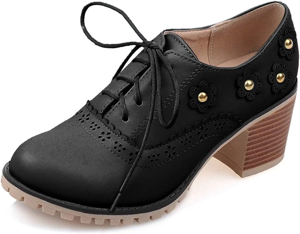 MFairy Women's Perforated Lace-up Wingtip Close Front Brogue Shoes Vintage Oxford Shoes
