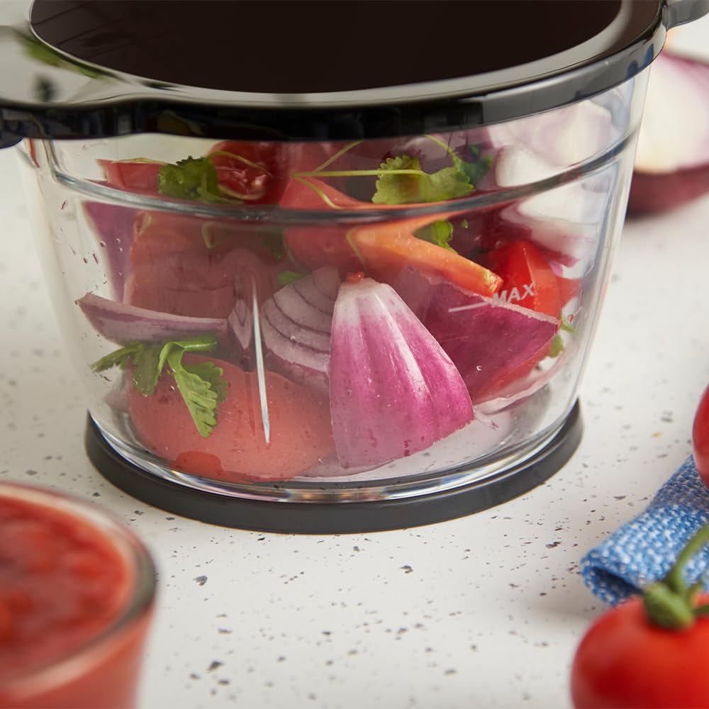 Russell Hobbs Picadora Eléctrica Mini Desire Red (Cuenco de vidrio de 500 ml, Cuchillas Inox de 2 puntas, 350 W Max, Botón One-Touch, Para frutas, verduras y carne) 27132-56