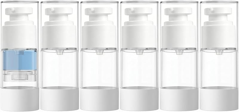 Frascos cosméticos recarregáveis com bomba airless GIVITASOT transparentes, 15 mL, pacote com 6