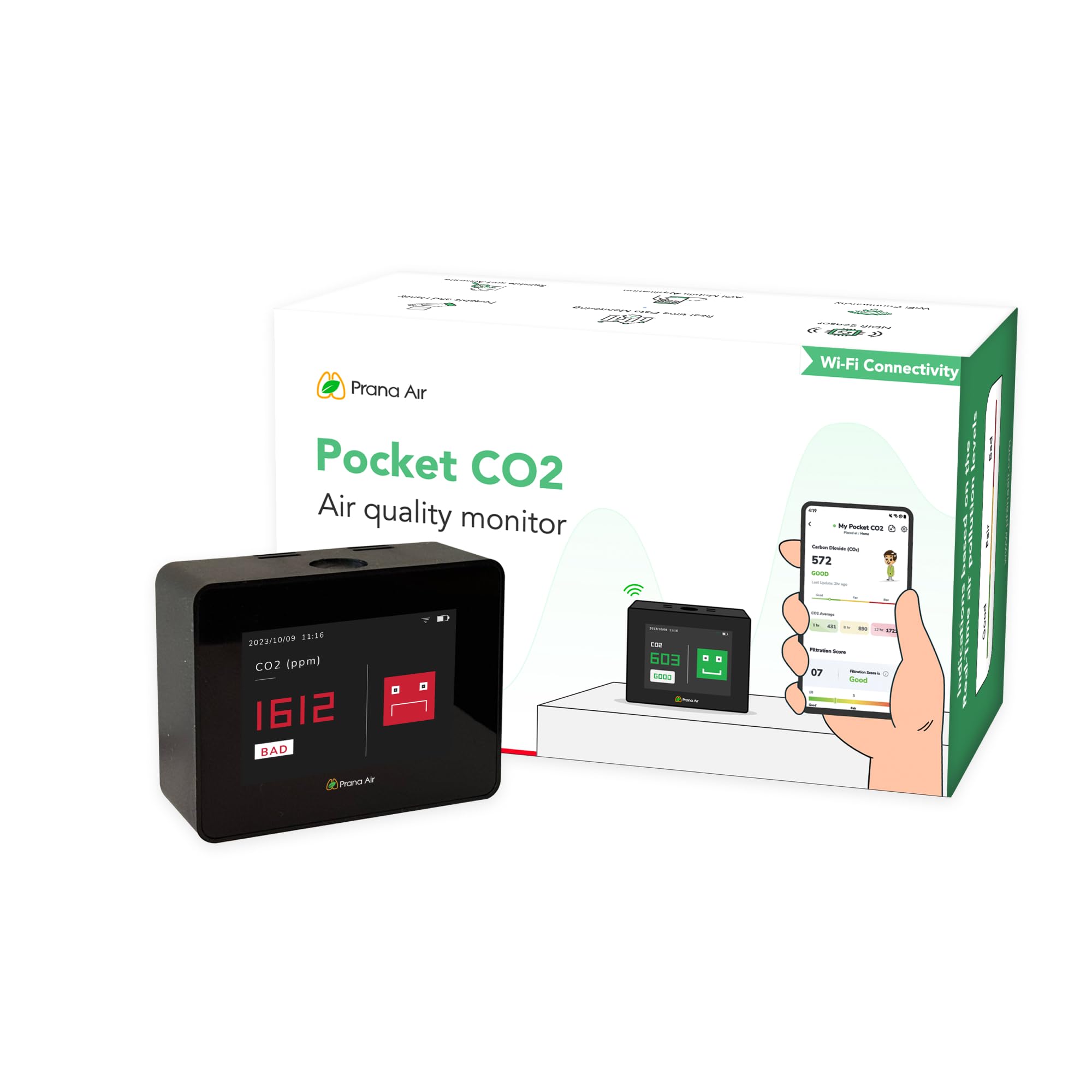Prana Air Pocket CO2 Monitor (WiFi) | Portable Ventilation Detector | Mobile App Enabled (B0CKQXGKW1) Amazon Price History, Amazon Price Tracker