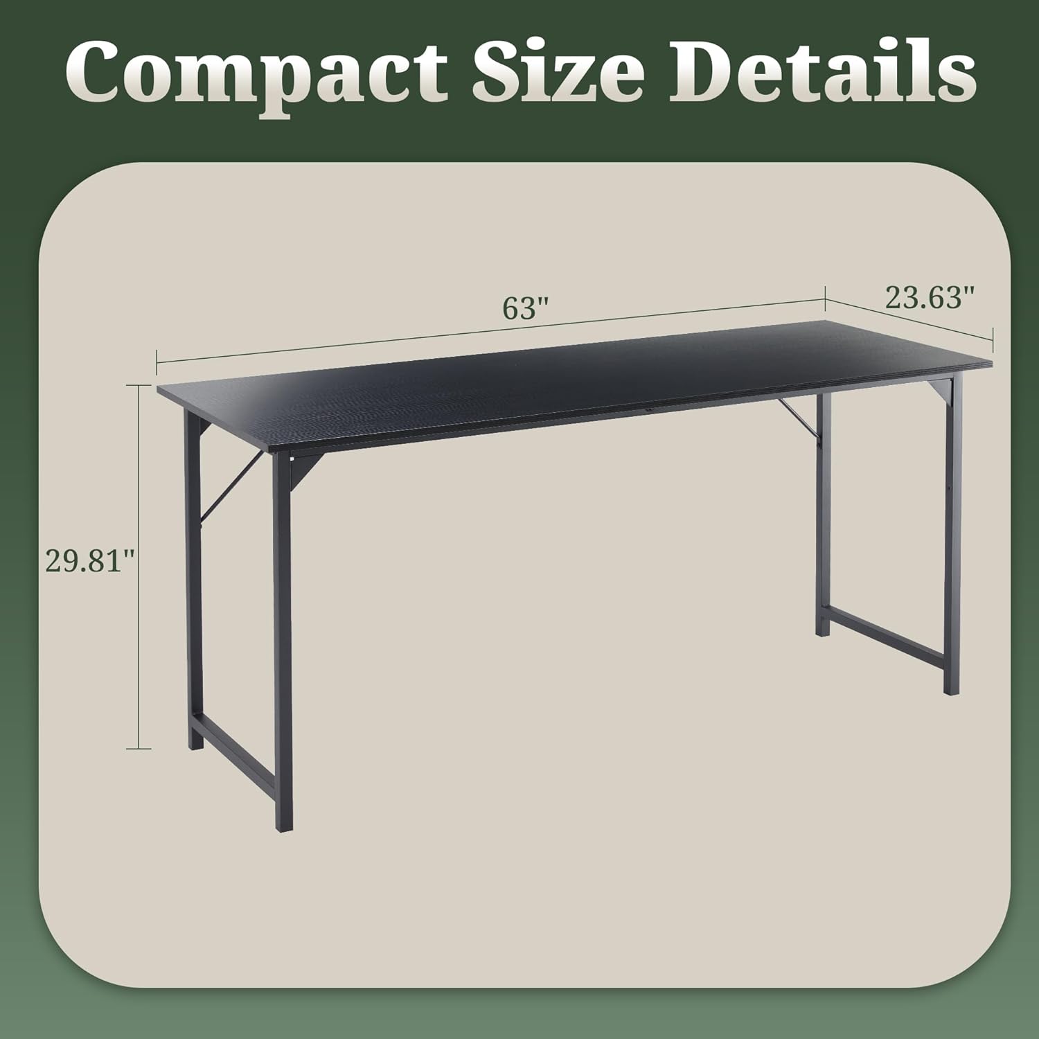Computer Desk 63 Inch, Simple Large Home Office Desk Study Writing Table, Sturdy Metal Frame, Scratch-Resistant MDF Desktop for Bedroom Dorm Workspace, Black
