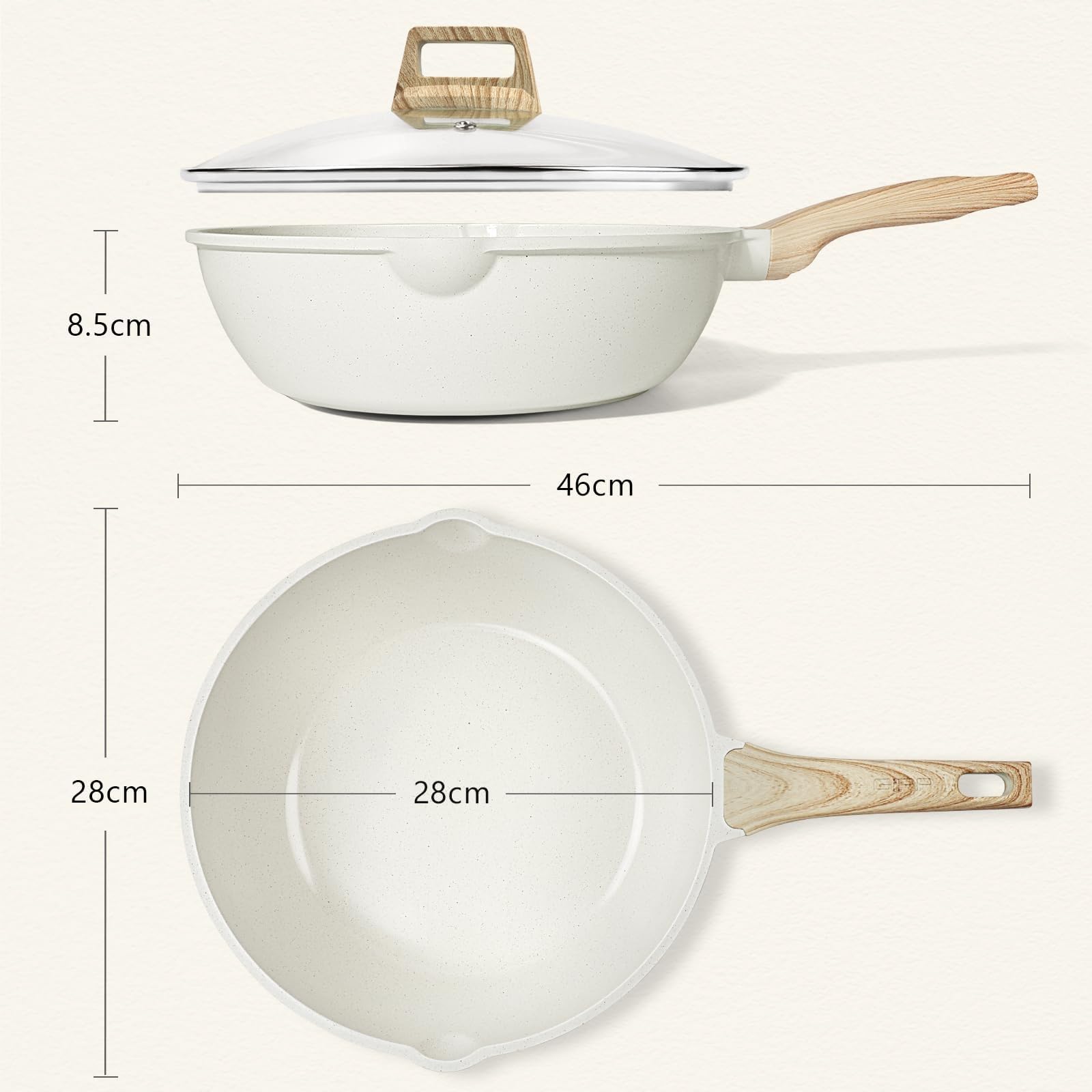 GiPP Sartenes Antiadherentes Con Tapa, 28cm, 4.3 L, CeráMica Profunda, Para InduccióN, Mango Que Se Mantiene FríO, Saludable Y Sin TóXicos.