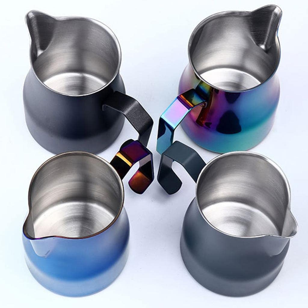 Brocca per schiumare il latte e caffè, tazza per schiumare il latte, tazza da barista, color argento e nero, 500 ml