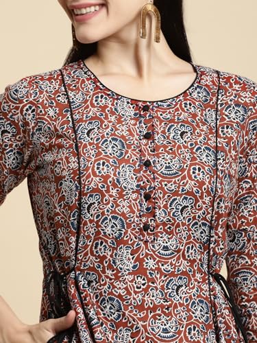 Image of rangita Women's Cotton Relaxed Fit Flared Calf Length Printed Kurti | Kurta