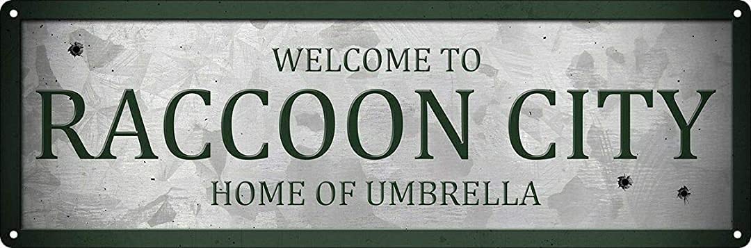 Road Sign Aluminum Metal Sign Antique Tin Sign Retro Vintage Art Tin Sign Welcome to Raccoon City Wall Decor Kitchen Bar Cafe Bar Farmhouse 16x6 Inch