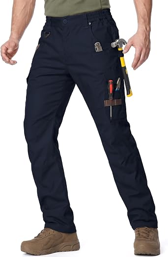 Mens Work Pants, Ripstop Water Resistant Stretch Outdoor BDU Tactical Hiking Utility Cargo Pants for Men