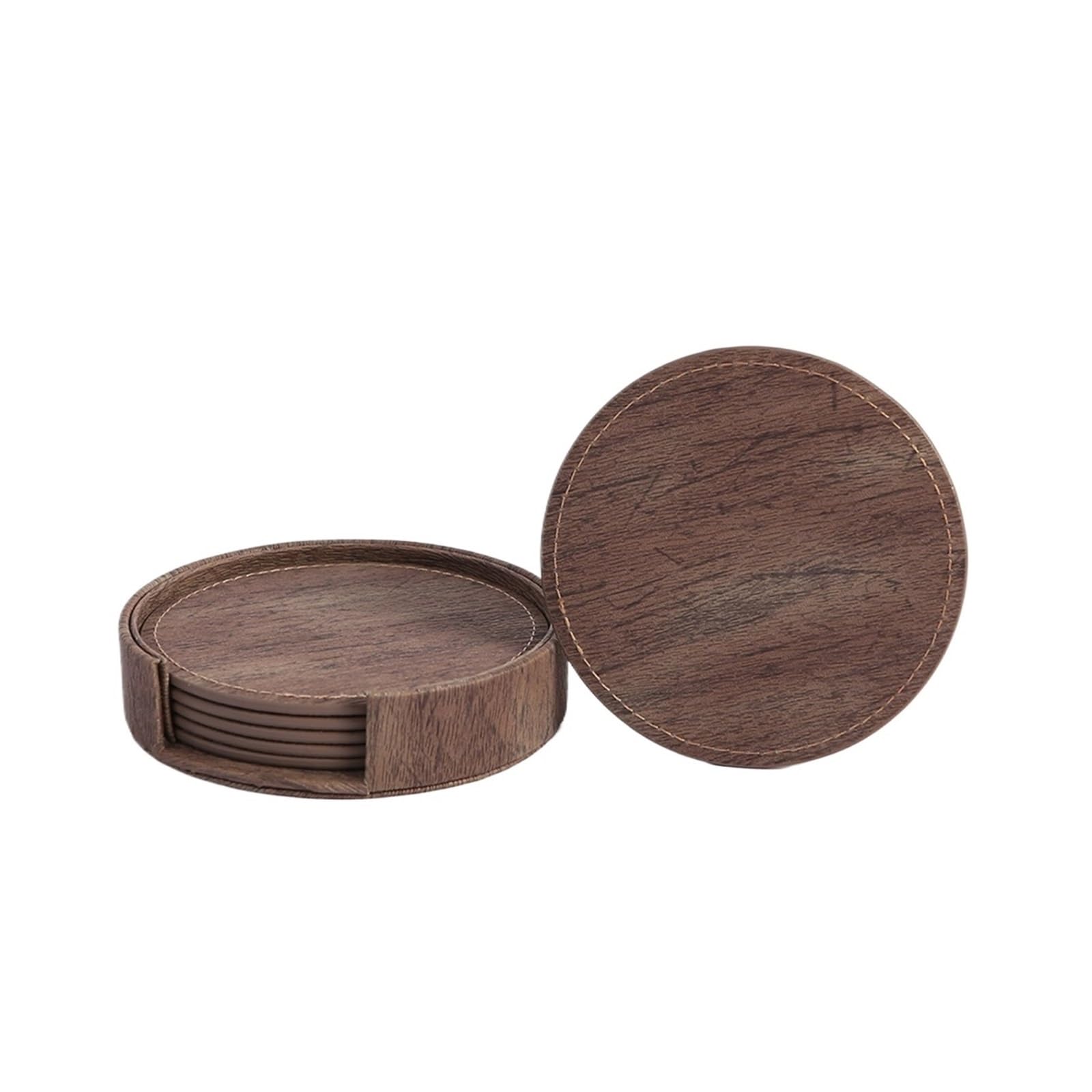 Insulated Coasters 2Sets 6Pcs Wood Grain Leather Coasters Placemats Tea and Coffee Cups Cushions Home Bar Counter Insulated Rack Non Stick(A)