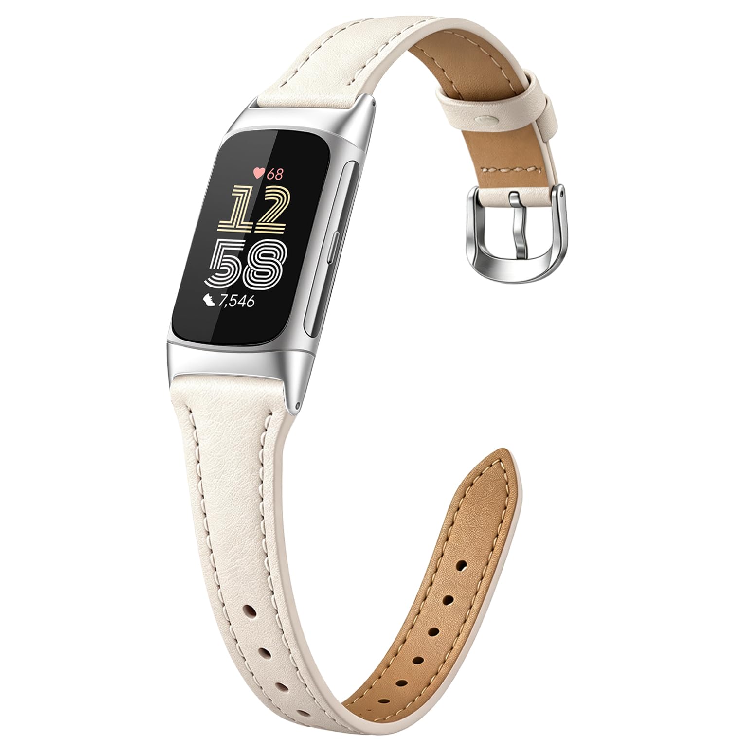 Slim Leather Band Compatible with Fitbit Charge 5/Fitbit Charge 6 Watch Band,Soft Genuine Leather Adjustable Sport Straps for Women Men-image-13