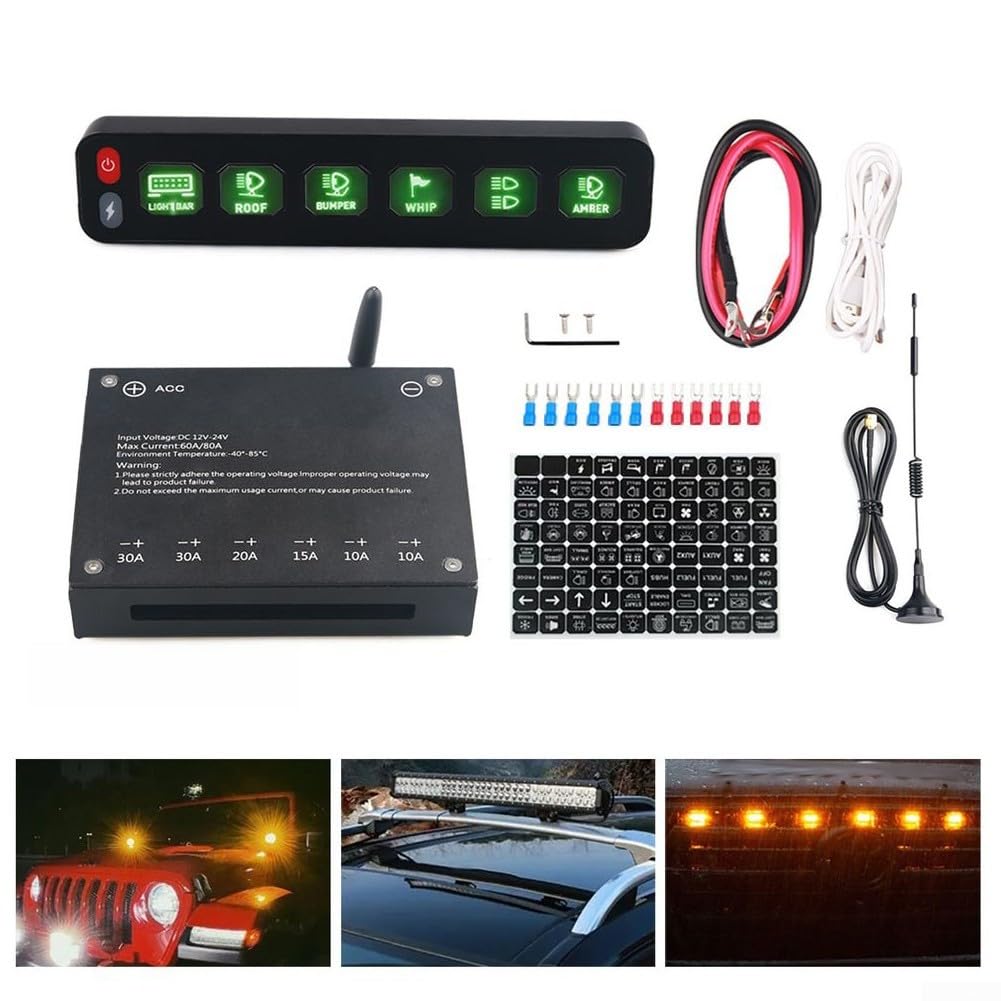 Panel de control táctil inalámbrico de 6 vías RGB intermitente interruptor de relé electrónico 80 A corriente máxima USB C carga metal ABS construcción para coche, camión, vehículo