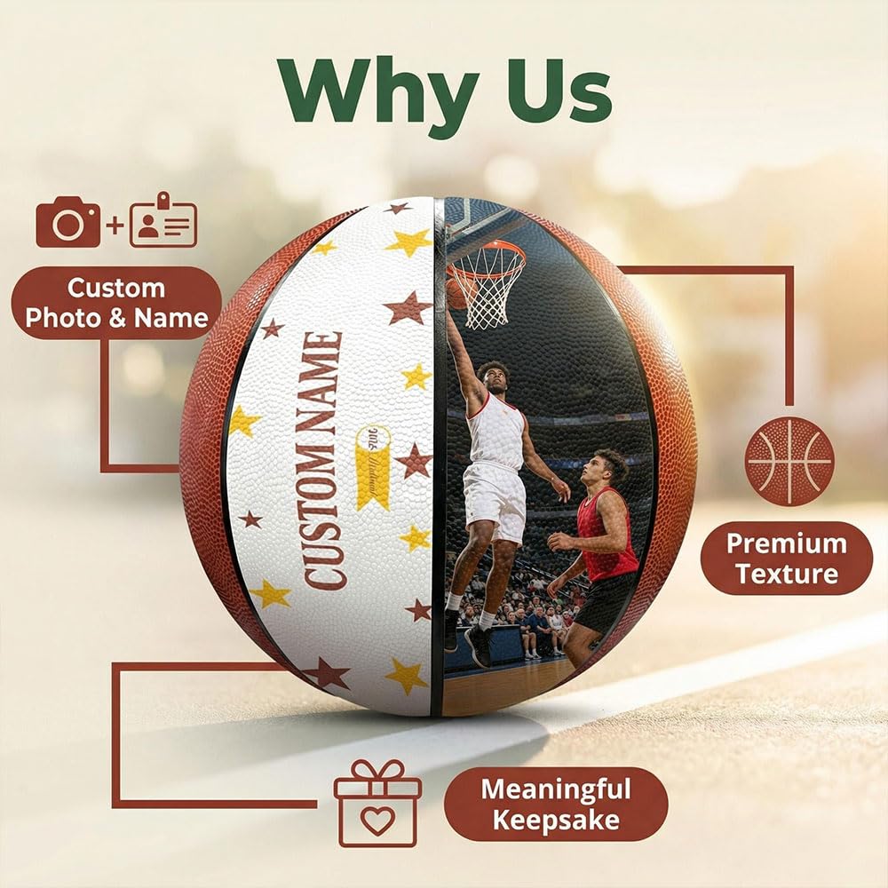 Pallone da Basket Personalizzato Decorativo, Personalizzato con Foto e Nome, Regali Commemorativi di Compleanno, il Ritorno a Scuola, lo Staff Tecnic