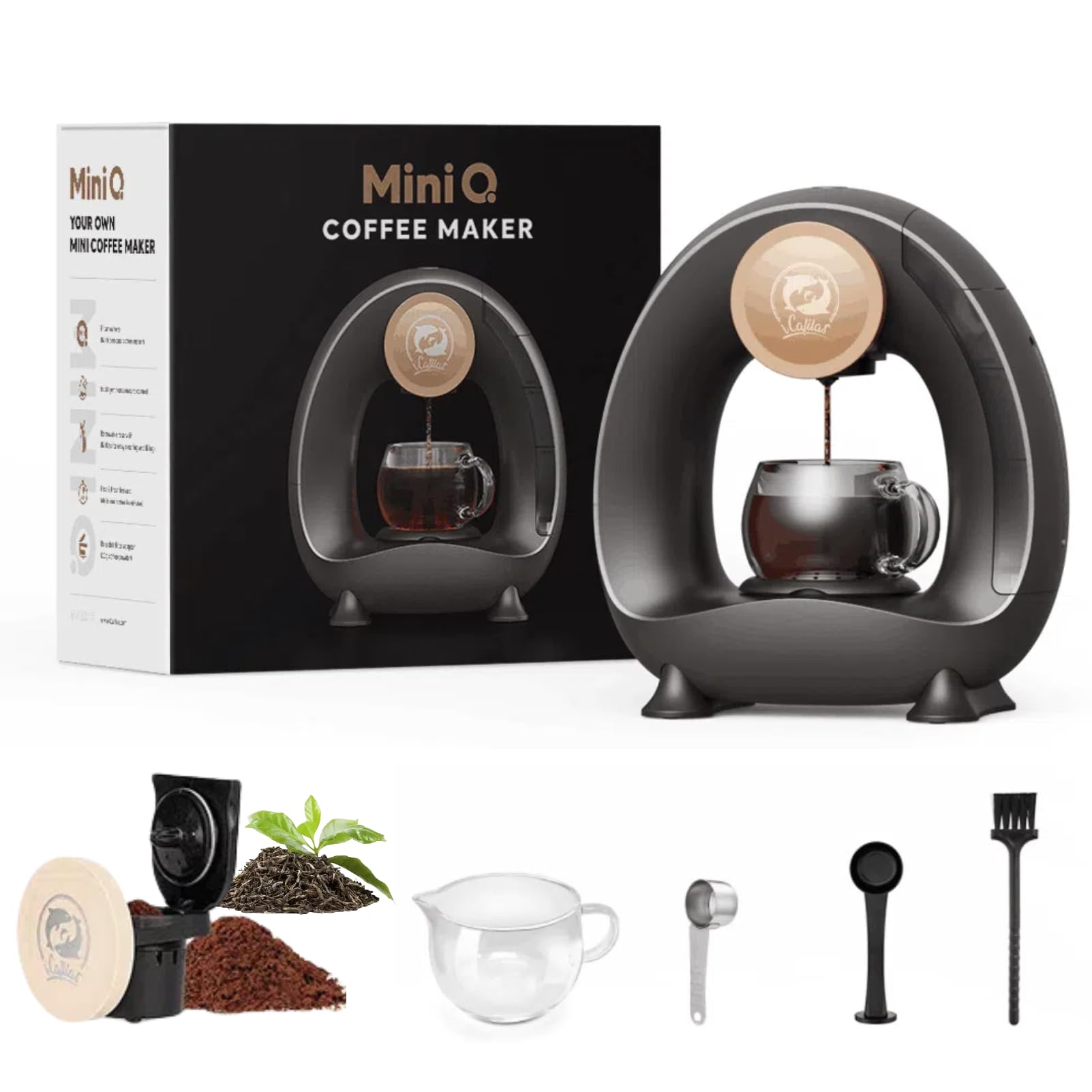 i Cafilas Electric coffee machine Mini coffee brewer for ground coffee,Americano 2-in-1 Mini One Cup coffee brewer/tea maker 1400W 2-Minute Fast Heating, 120-240ml single cup capacity (black)