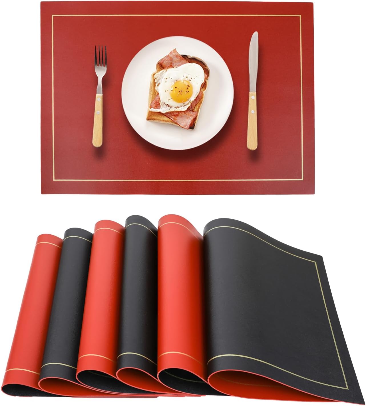 Faux Leather Placemats Set of 6 Reversible,Geometric Pattern PU Placemat for Dining Table,Waterproof Heat Resistant Wipeable Anti Slip Washable Table Mats,Modern Table Protectors