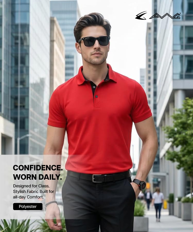 Image of AWG ALL WEATHER GEAR Men's Golfer Polo T-Shirt, Dri-Fit Quick Dry Moisture-Wicking Stretch Fabric, Regular Fit Half Sleeve Solid Collar Tee for Golf, Gym, Running, Office and Casual Wear