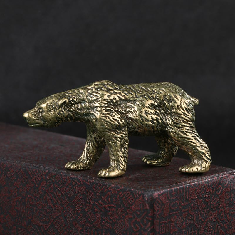 Estatua de oso de latón antiguo 2 piezas decoración animal miniatura 3