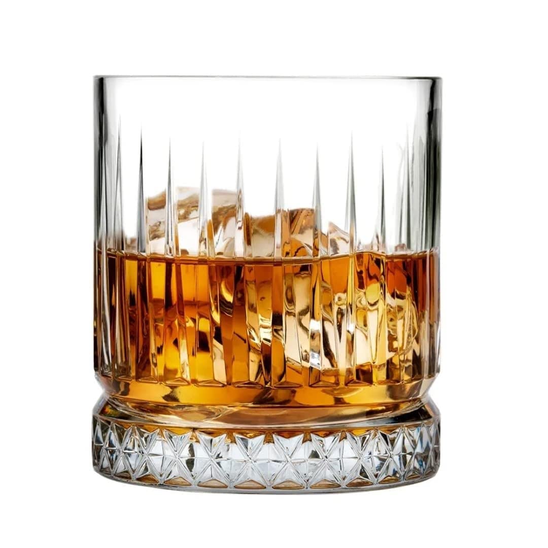 ROSEFINCH Heavy Base Old Fashioned Drinking Crystal Whiskey Glass Set of 6 / Barware for Scotch, Bourbon, Liquor and Cocktail Drinks, 320 ML - Transparent