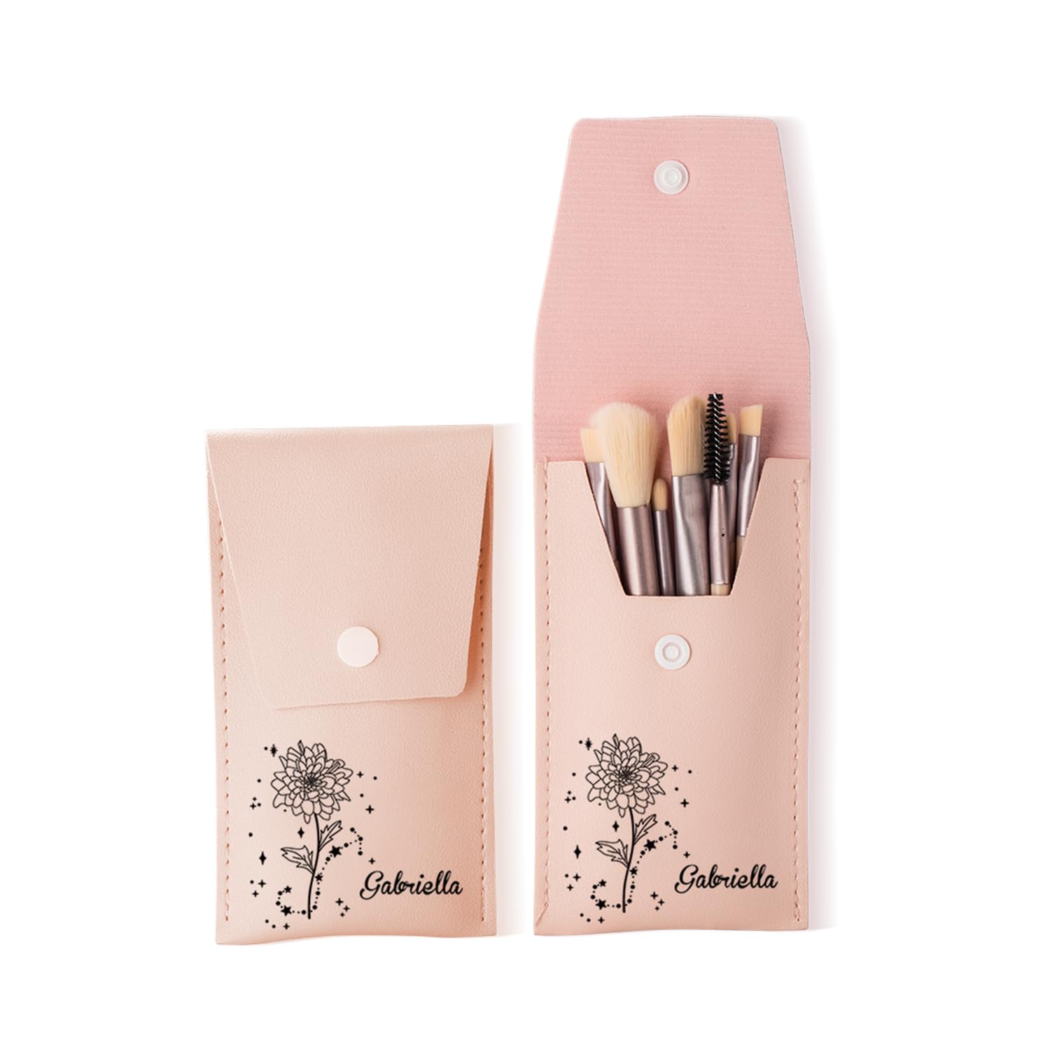callie Personalized Makeup Brush Set, Custom Birth Flower Zodiac Sign Travel Cosmetic Makeup Brush Set with Bag Holder Case, Birthday Gift for Women (