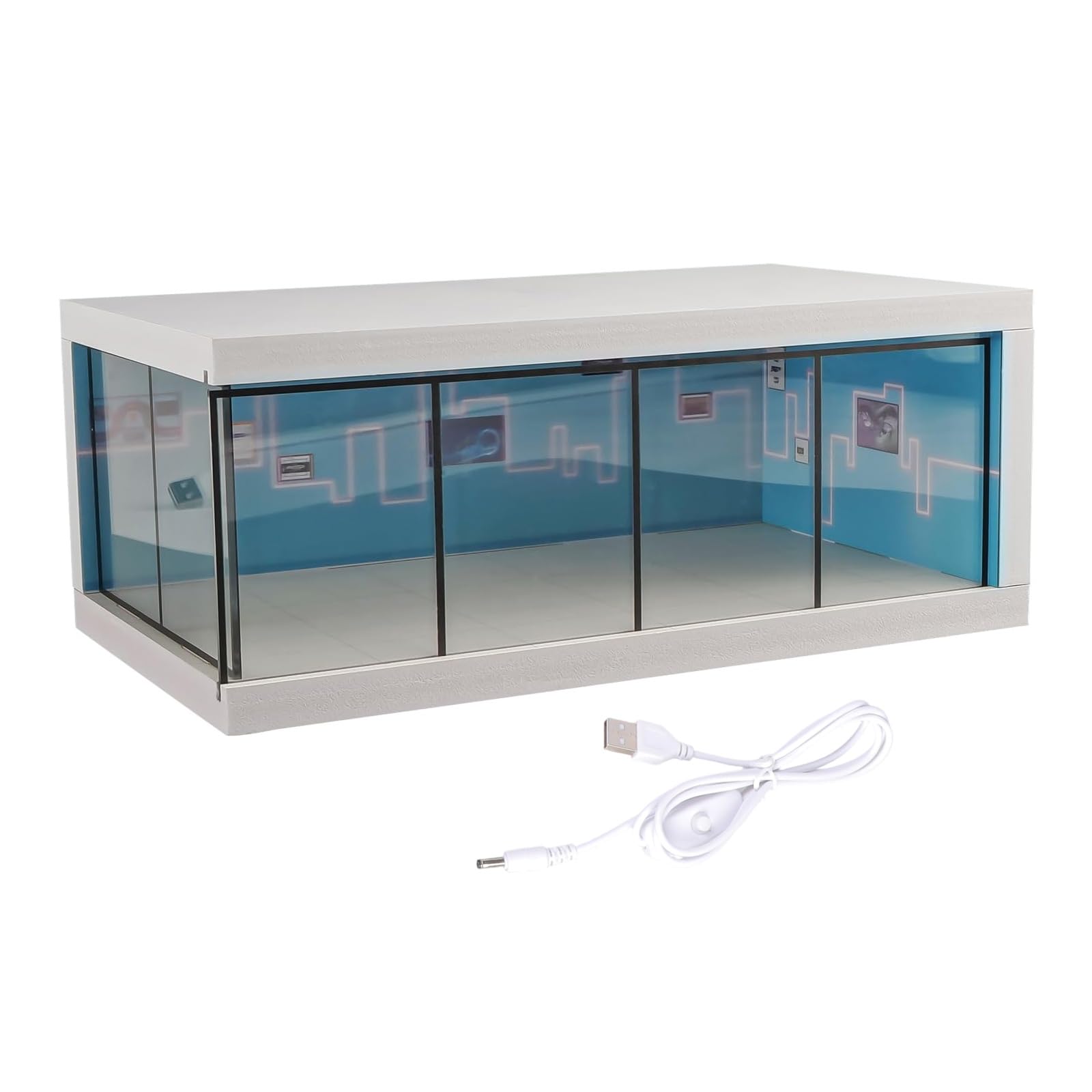 Vitrine für Modellautos aus Druckguss Maßstab 1: 64 mit LED Licht und Acrylabdeckung, Szene, Parkplätze, Dioramen, Aufbewahrung, Garage, Box, Szene, Parkplätze, Dioramen