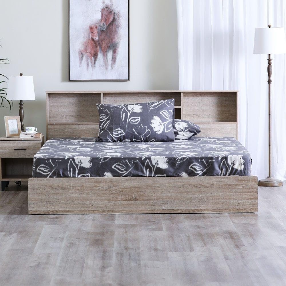 Danube Home Albany Florence King 3-Pcs Fitted Sheet Set | Cotton 80% Lycocell 20% Breathable Bedding Sheet | Soft Microfiber Bed Sheets For Bedroom L 180 X W 200 cm-Dark Grey