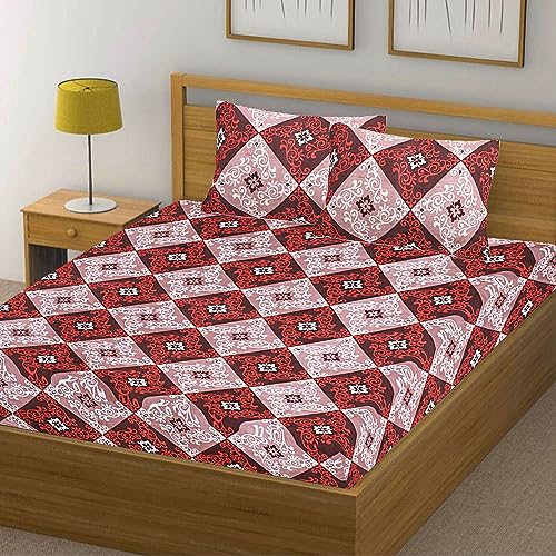 Dream Layers Bedsheet, Printed Flat Double Bed Bedsheet with Two Pillow Covers (Pale Red, Geometric) (B0CD7YZHHF) Amazon Price History, Amazon Price Tracker