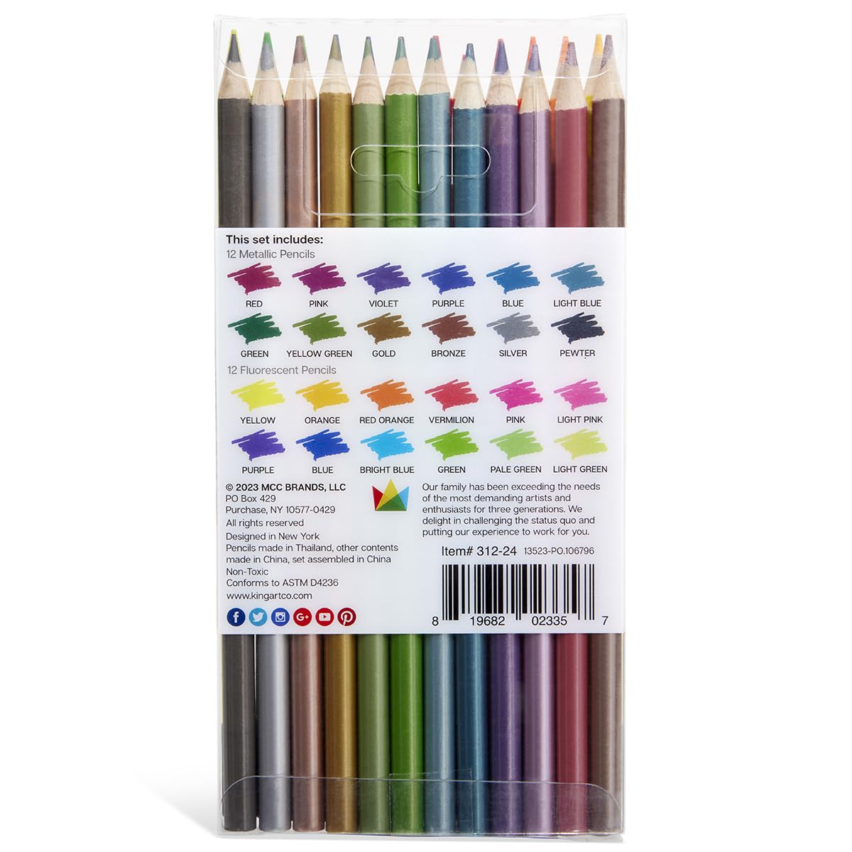 KINGART Buntstifte-Set, metallisch und fluoreszierend, Künstlerqualität, 24 Stück, 24 einzigartige Farben, vorgespitzt für Skizzier- und Zeichenpapier, Malbuch-Design und Kunst mit gemischten Medien