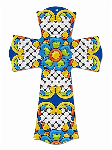 Miniatura 9 de Decoración de pared con cruz floral pintada a mano, decoración del hogar, cruz de madera inspiradora, estilo español, cruz de pared, arte mexicano,