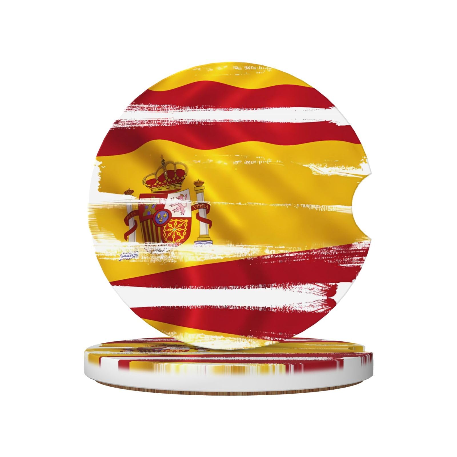 Spain Flag Printed Ceramic Car Cup Coasters (2 Pack), Suitable for car Cup Holders, 2.56 inch Diameter