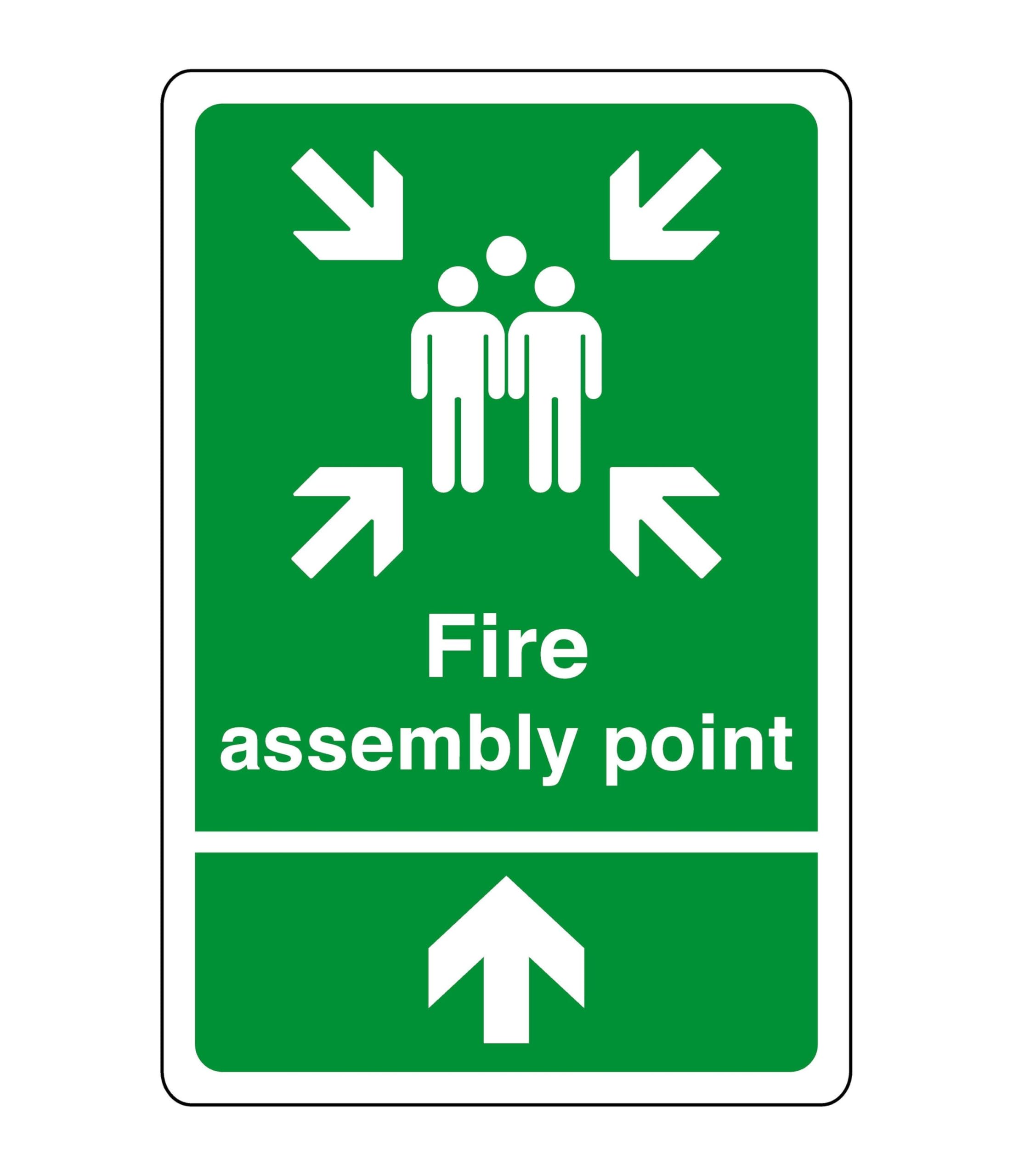 Fire assembly point arrow up sign - safety sign - business signs, carpark safety signs- 3mm Aluminum Dibond for indoor/outdoor usage (300mm x 200mm) 7m Viewing Distance.