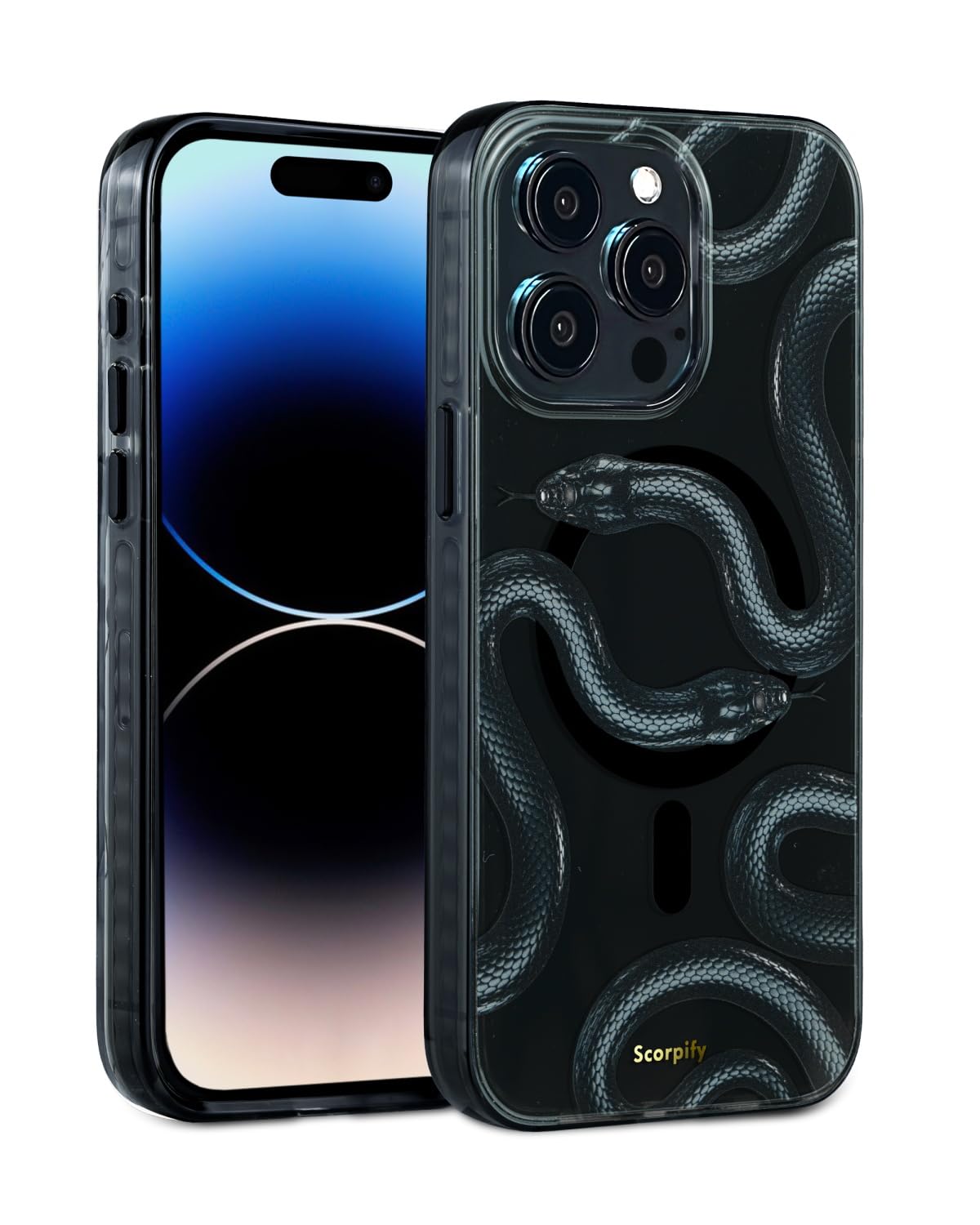 SCORPIFY für iPhone 15 Pro Hülle [Kompatibel mit Magnetic] mit Shadow Black Snake Print Design, niedliche magnetische Handyhülle für Frauen, Mädchen und Männer, schlanker, stoßfester Bumper