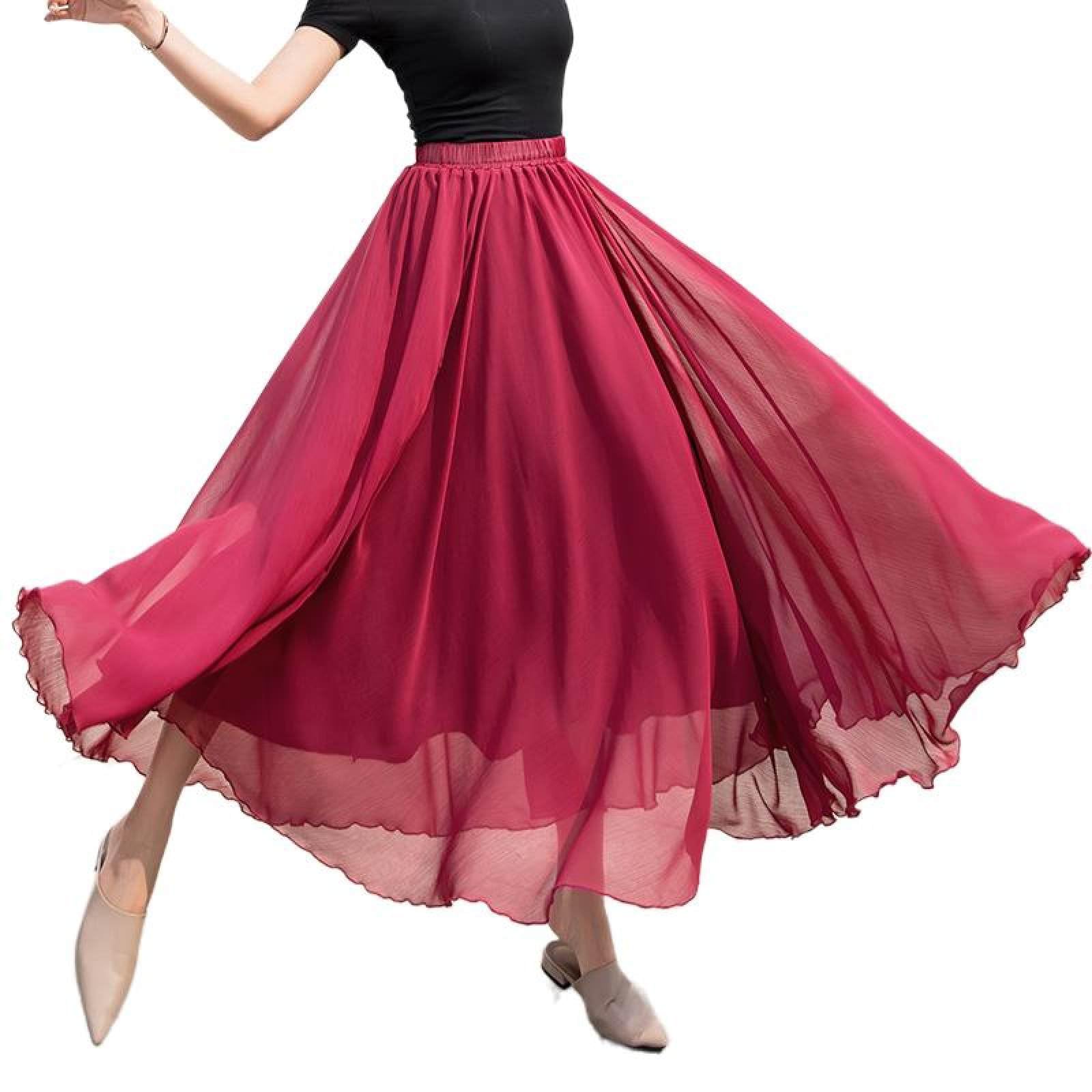 Damen-Tanzrock Mit Hoher Taille – Modischer Und Vielseitiger Schlankheitsrock, Square-Dance-Swing-Rock, Einfarbiger Rock, Modischer, Hautfreundlicher, Weicher A-Linien-Rock, Weinrot, S