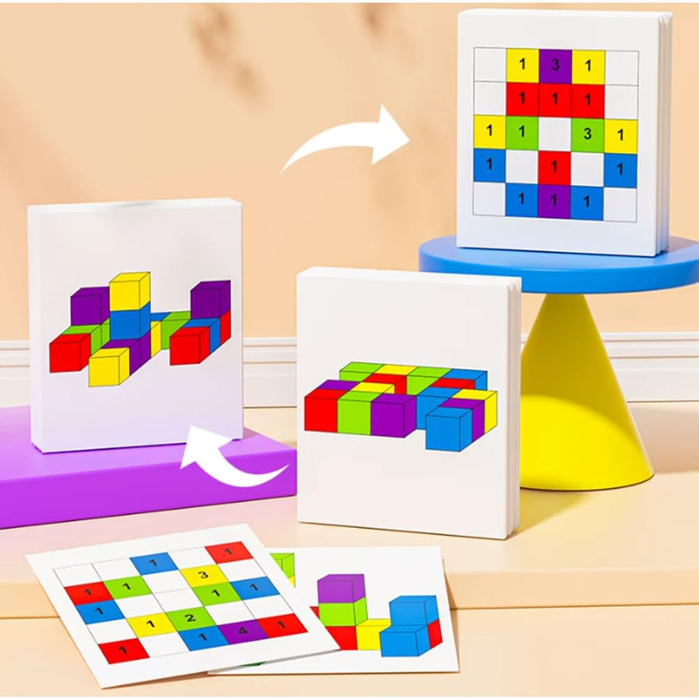 Juego Bloques Construcción 3D Madera Montessori para 2 Jugadores | Juguete Rompecabezas Apilamiento Razonamiento Espacial, Juguete Lógico Competitivo Interactivo para Padres e Hijos