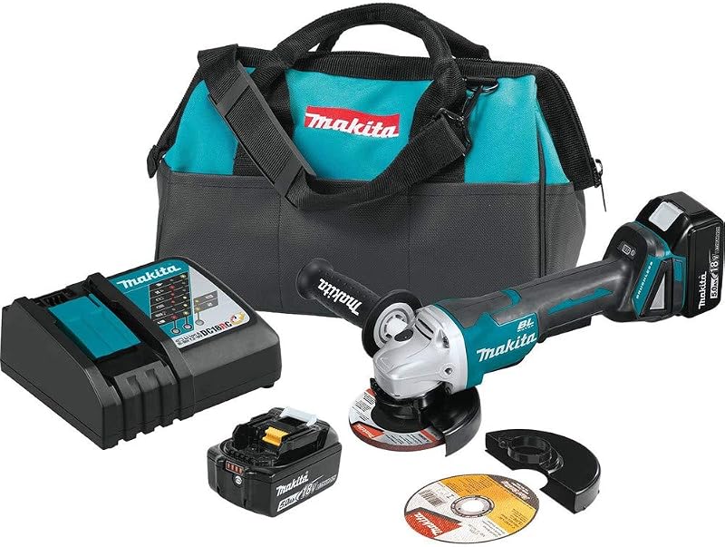 Makita XAG11T 18V LXT® Lithium-Ion Brushless Cordless 4-1/2” / 5" Paddle Switch Cut-Off/Angle Grinder Kit, with Electric Brake (5.0Ah)
