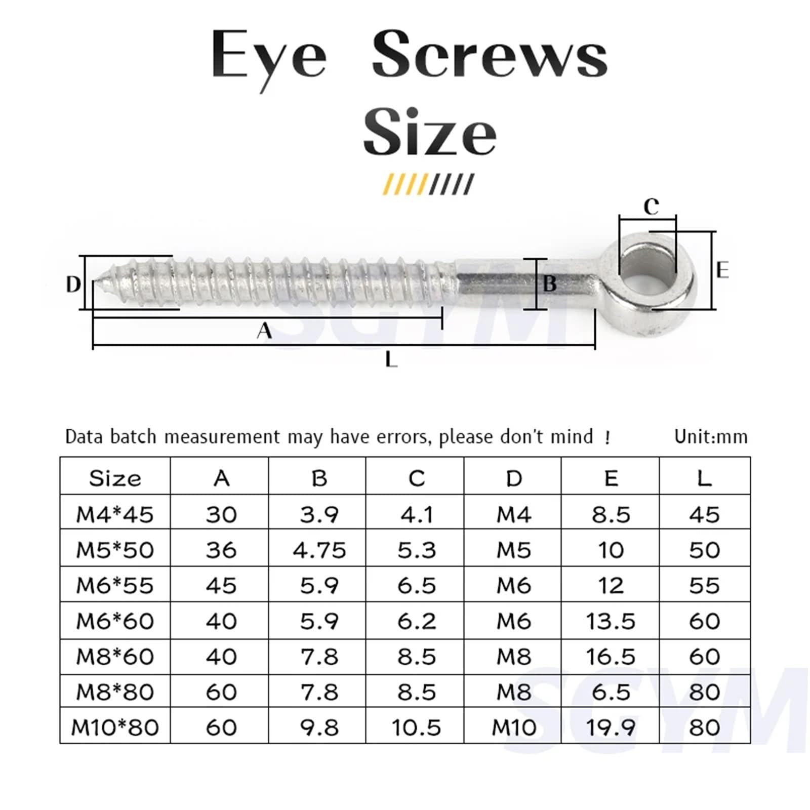Cancamos Metalicos Tornillos con forma de ojo de acero inoxidable 316 M4/M5/M6/M8/M10, terminales de madera, ganchos de ojal(M6X60,16pcs)