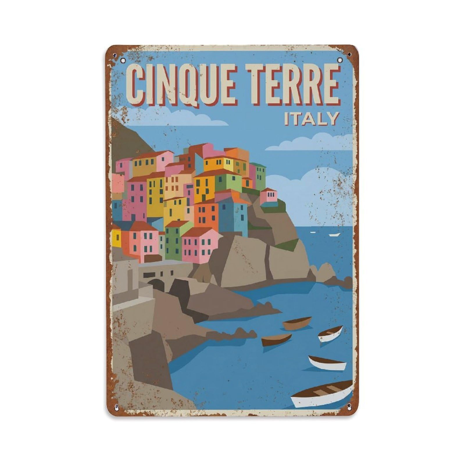 Metal Tin Sign Cinque Terre Italy Vintage Travel